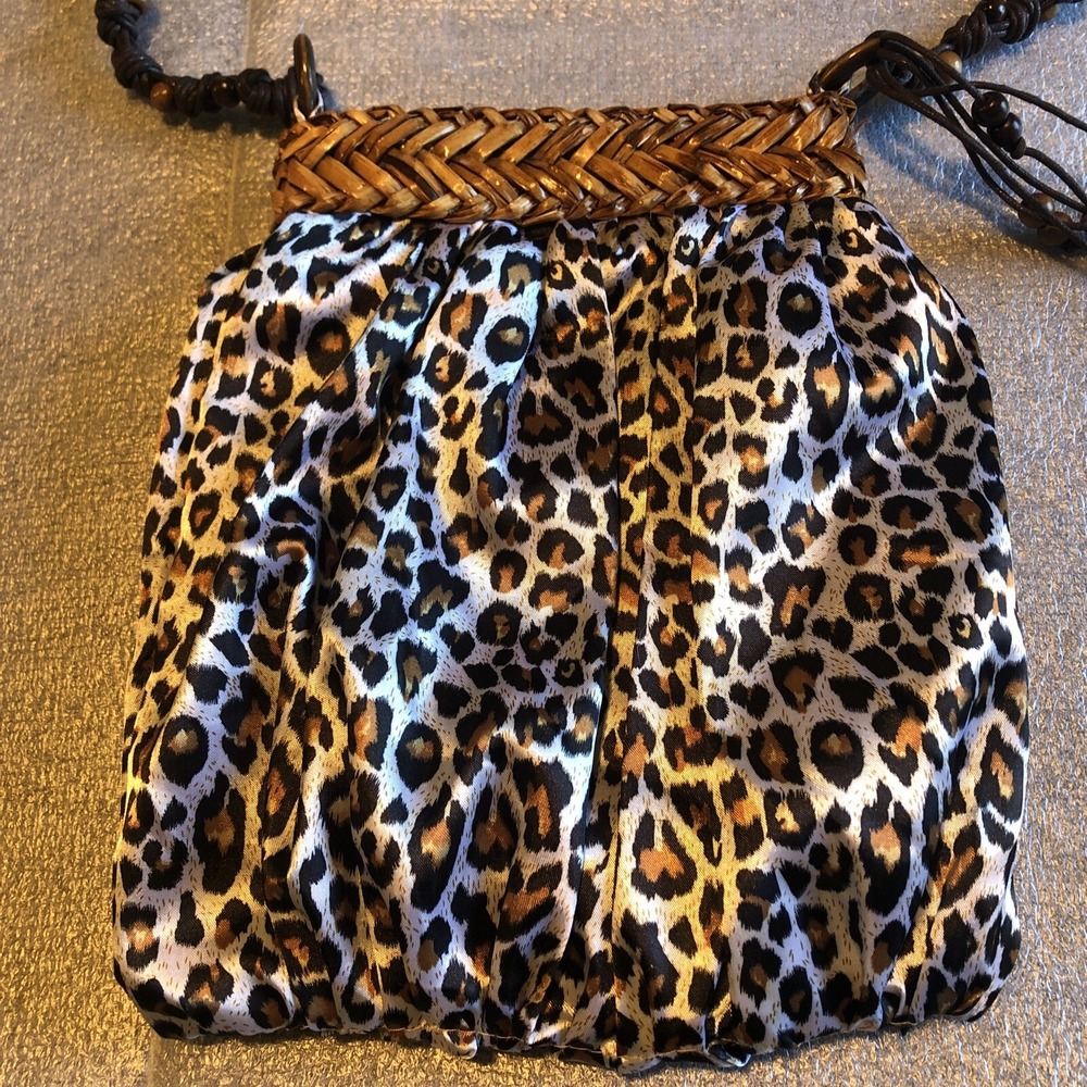 DP Leopard Print Purse Braided Beaded Long Strap Bohemian Hippie Pocket Clasp - Picture 4 of 12